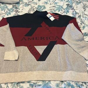 Perry Ellis America Mock Neck Sweater-Size XL - Navy, Red and Heather